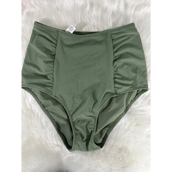 AERIE‎ Women's Full Coverage High Waisted Olive Green Swimwear Bottoms Small NWT - Picture 1 of 7